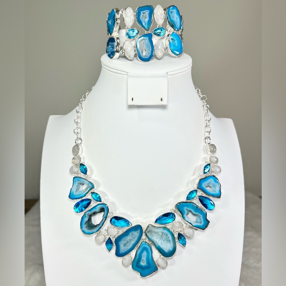 Blue Solar Quartz Moonstone 925 Gemstone Necklace ONLY